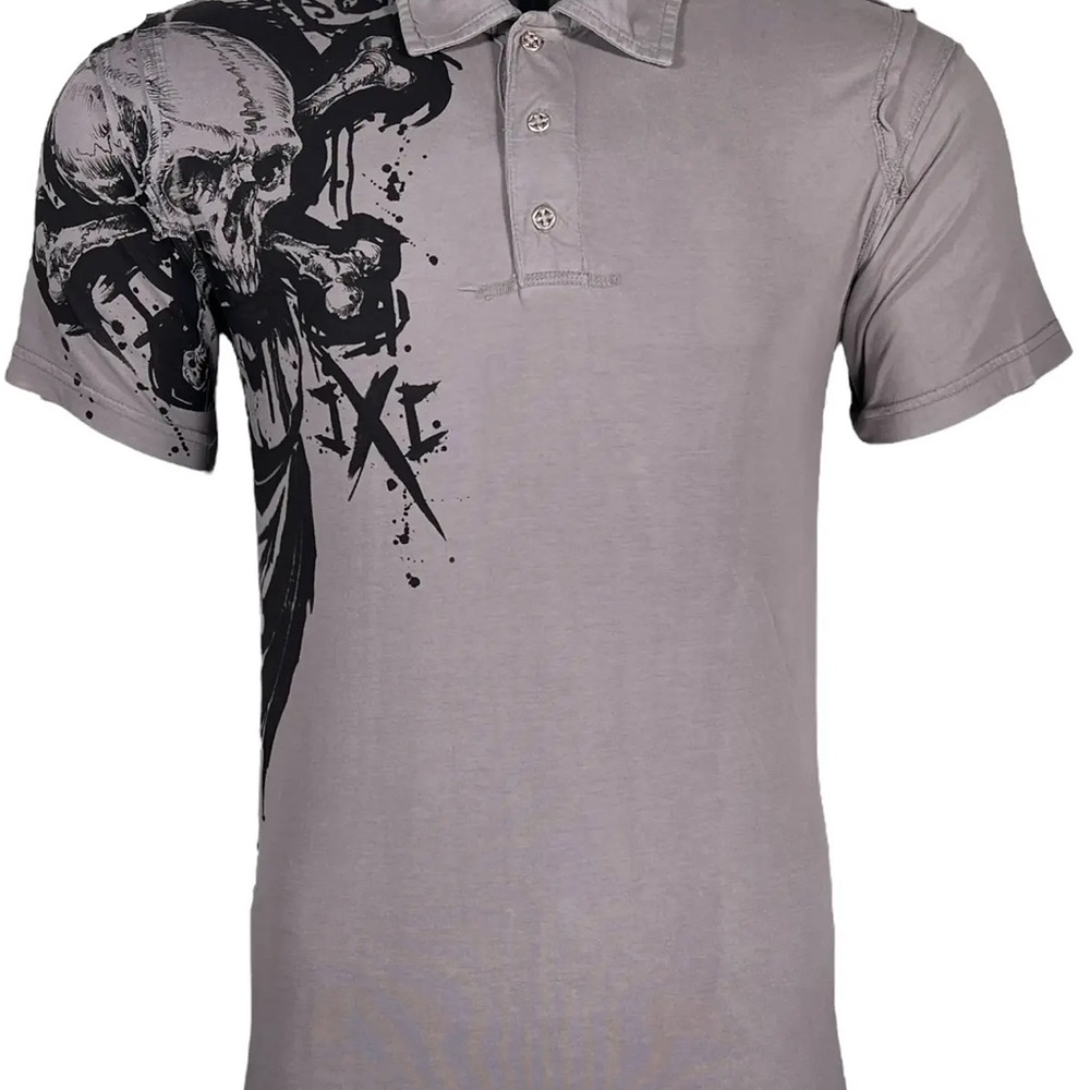 Xtreme Couture Men's Polo Shirt Splatt Skull Cross Silver S-3XL - Picture 3 of 8